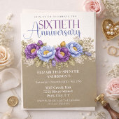 Invitation Blue and Purple Peony 60th Wedding Anniversary