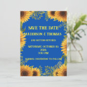 Invitation Blue and Sunflower Personalised Save The Date (Debout devant)