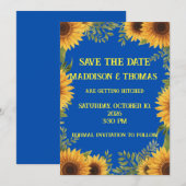 Invitation Blue and Sunflower Personalised Save The Date (Devant / Derrière)