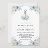 Invitation Blue and White Flowers Anchor Nautical Wedding (Devant)