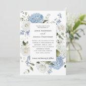 Invitation Blue and White Hydrangeas, White Roses Floral (Debout devant)