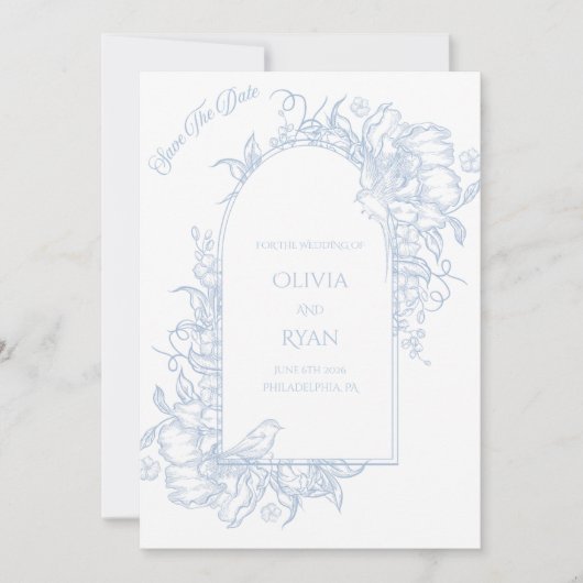 Invitation Blue And White Save The Date (Devant)