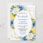 Invitation Blue and Yellow Flowers with Foliage Birthday (Devant)