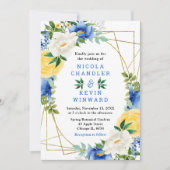 Invitation Blue and Yellow Flowers with Foliage Wedding (Devant)