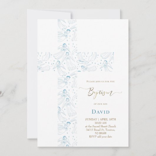 Invitation blue angels pattern Holy Cross Baptism (Devant)