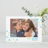 Invitation Blue Aqua Green Confetti Photo Happy Holidays Card (Debout devant)