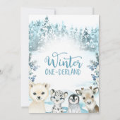 Invitation Blue Arctic Animal Hiver Onederland Anniversaire (Dos)