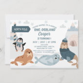 Invitation Blue Arctic Animaux Hiver Onederland 1er anniversa (Devant)