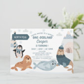 Invitation Blue Arctic Animaux Hiver Onederland 1er anniversa (Debout devant)