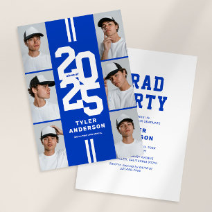 Invitation Blue Athletic Grad Photo Collage Graduation Party