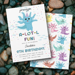 Invitation Blue Axolotl Enfants Cute Salamander Anniversaire