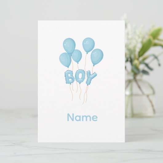 Invitation Blue Baby Boy Balloon Celebration (Debout devant)