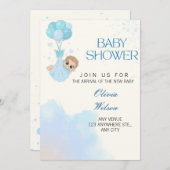 Invitation Blue Baby Boy Balloon Shower Invite (Devant / Derrière)