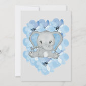 Invitation Blue Baby Boy Elephant Fleurs Ballons Anniversaire (Dos)