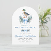Invitation Blue Baby Boy Mallard Canard Premier anniversaire (Debout devant)