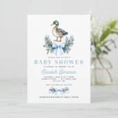 Invitation Blue Baby Boy Mallard Duck Baby shower (Debout devant)