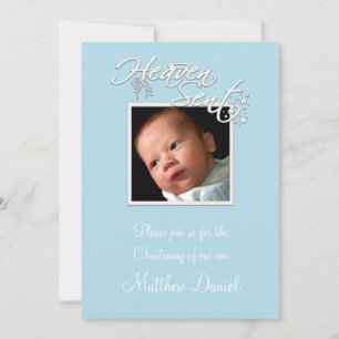 Invitation Blue Baby Boy Photo Christening
