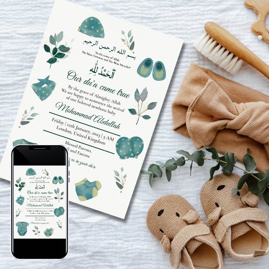 Invitation Blue Baby Boy Vêtements Musulman Baby Birth Annonc