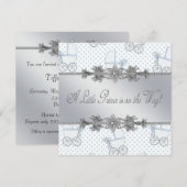 Invitation Blue Baby Carriage Baby Boy Prince Douche (Devant / Derrière)