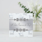 Invitation Blue Baby Carriage Baby Boy Prince Douche (Debout devant)