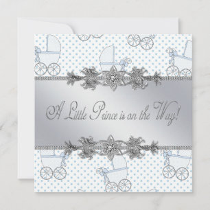 Invitation Blue Baby Carriage Baby Boy Prince Douche