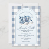 Invitation Blue Baby Chaussures En vichy Baby shower Boy Boot (Devant)