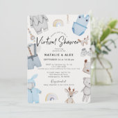 Invitation Blue Baby Clothes & Toys Garçon Baby shower virtue (Debout devant)