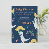 Invitation Blue Baby Dinosaur Rainbow Cute Baby shower (Debout devant)