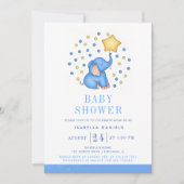 Invitation Blue Baby Elephant et Star Balloon Baby shower (Devant)