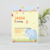 Invitation Blue Baby Elephant Parti Personnalisé (Debout devant)