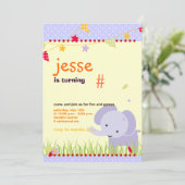 Invitation Blue Baby Elephant Parti Personnalisé (Debout devant)