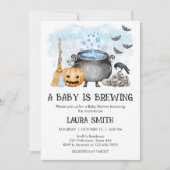 Invitation Blue Baby is Brewing Halloween Baby Shower (Devant)