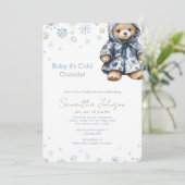 Invitation Blue Baby It's Cold Outside Teddy Bear (Debout devant)