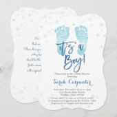 Invitation Blue Baby pieds c'est un Baby shower garçon (Devant / Derrière)