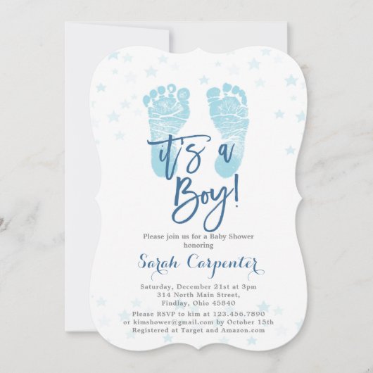 Invitation Blue Baby pieds c'est un Baby shower garçon (Devant)