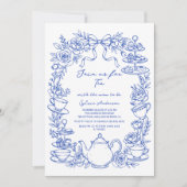 Invitation blue baby shower tea bow Hand Drawn coquette (Devant)