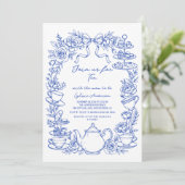 Invitation blue baby shower tea bow Hand Drawn coquette (Debout devant)