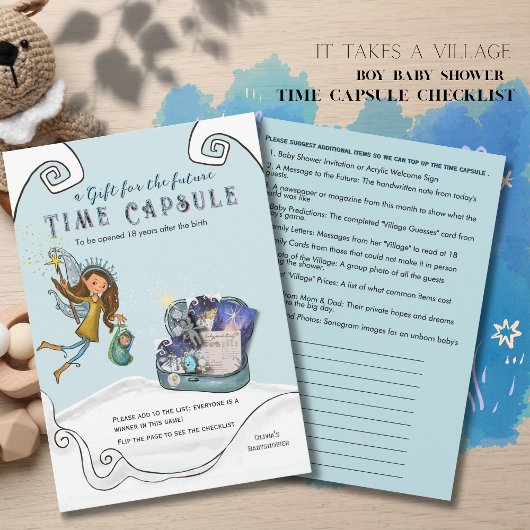 Invitation Blue Baby Shower Time Capsule Sugestion Checklist