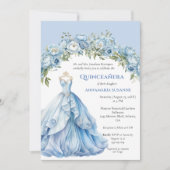 Invitation Blue Ball Gown Blue Floral Quinceañera |  (Devant)
