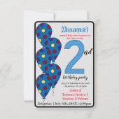 Invitation Blue Balloon 2e anniversaire fête enfants (Devant)