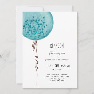 Invitation Blue Balloon Aquarelle Anniversaire Fête Invitatio