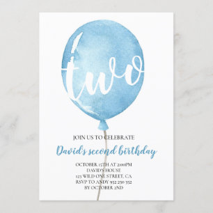 Invitation Blue Balloon Baby Boy 2e anniversaire