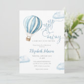 Invitation Blue Balloon Boy QR Code Baby shower photo (Debout devant)