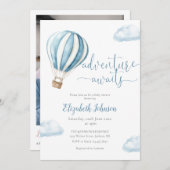 Invitation Blue Balloon Boy QR Code Baby shower photo (Devant / Derrière)