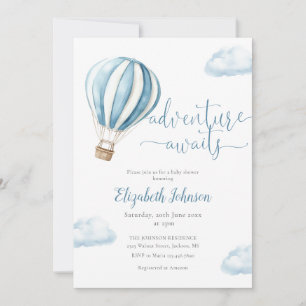 Invitation Blue Balloon Boy QR Code Baby shower photo