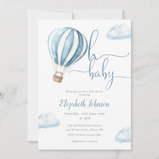 Invitation Blue Balloon Boy QR Code Baby shower photo (Devant)