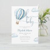 Invitation Blue Balloon Boy QR Code Baby shower photo (Debout devant)