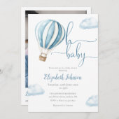 Invitation Blue Balloon Boy QR Code Baby shower photo (Devant / Derrière)