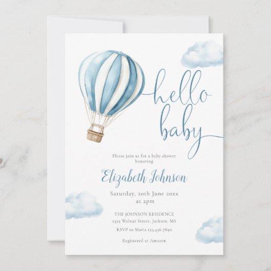 Invitation Blue Balloon Boy QR Code Baby shower photo (Devant)