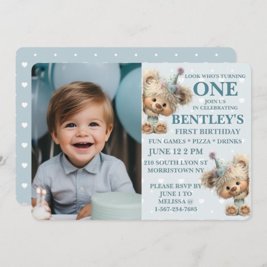 Invitation Blue Balloon Hedgehog Celebration (Devant / Derrière)